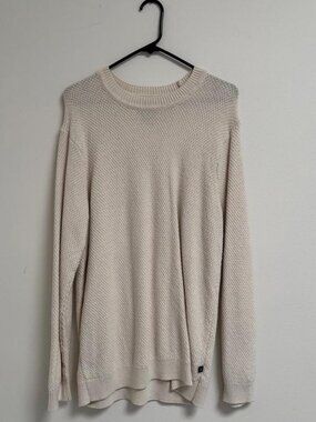 Gap Crewneck Sweater Mens Large Cream White Knit Textured Dot Fall